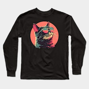 Vibrant Cat with Sunglasses Long Sleeve T-Shirt